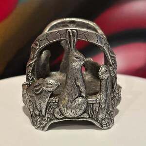 Vintage Pewter Rabbit Napkin Ring Holder